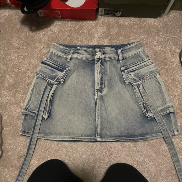Denim Mini Skirt with Pockets - Picture 2 of 3